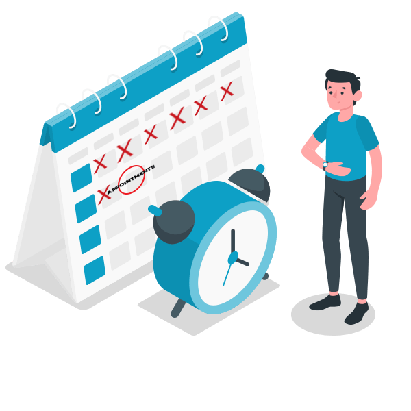 man looking at the clock and calendar with missed appointment