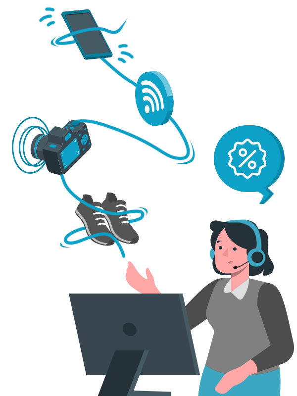 call center agent with headset in front of computer