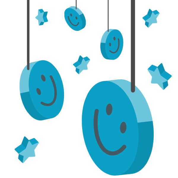 blue and 3d smiley face and stars