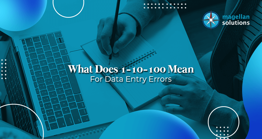 A blog banner by Magellan Solutions about What Does 1-10-100 Mean for Data Entry Errors