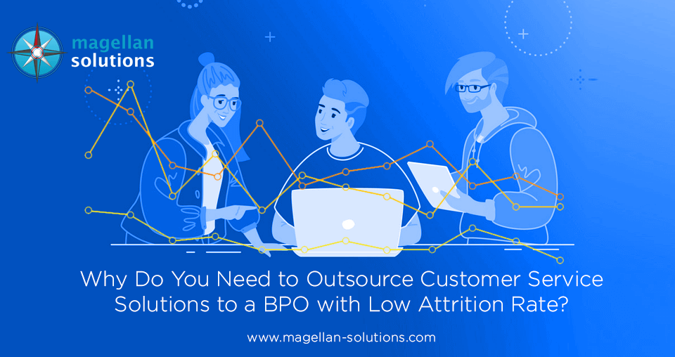 A blog banner by Magellan Solutions titled Why Do You Need to Outsource Customer Service Solutions to a BPO with Low Attrition Rate?