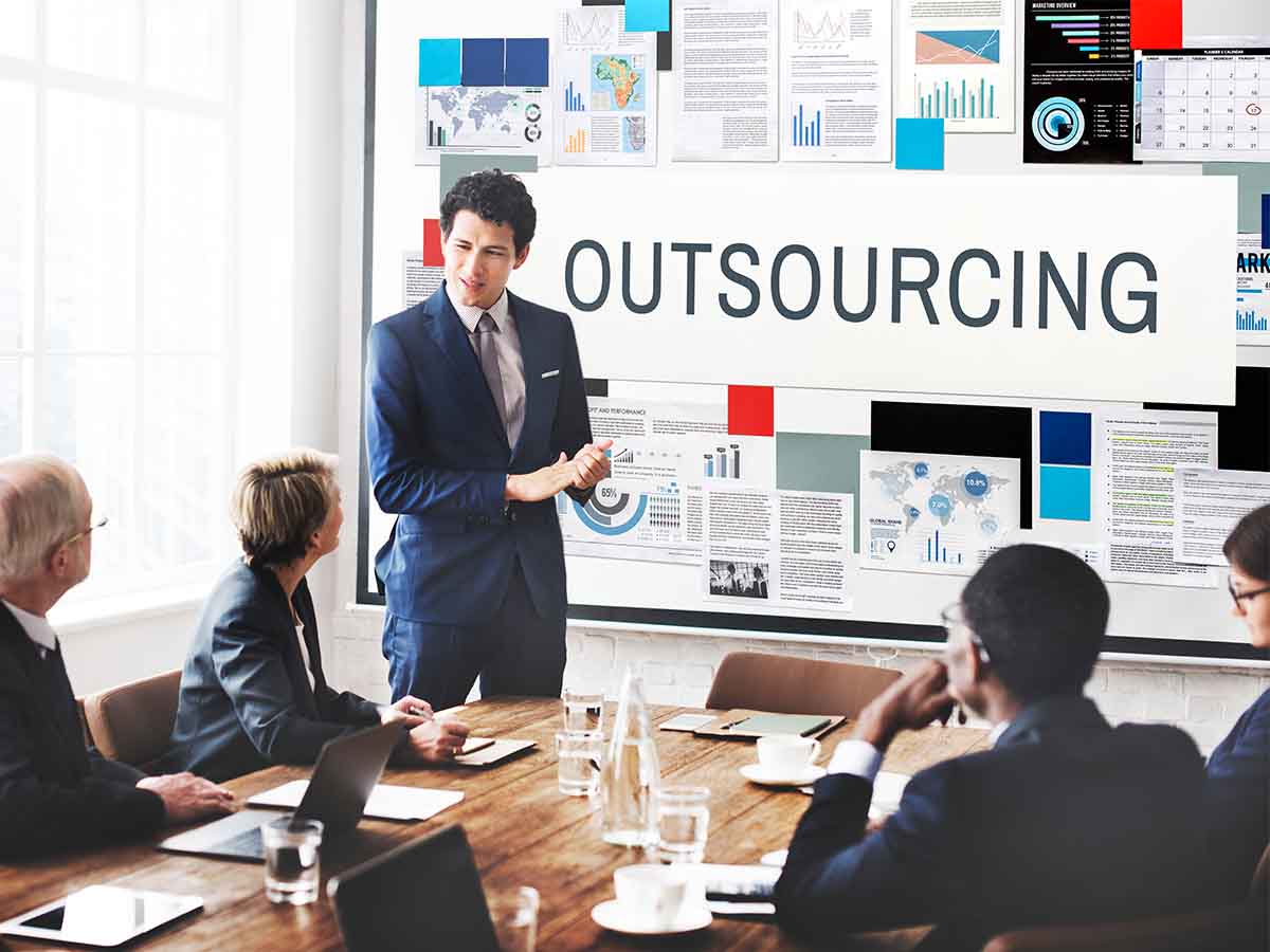 presenting the word outsourcing