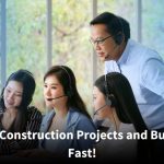 Team of professionals in a collaborative setting, emphasizing the cost-saving benefits of outsourcing construction projects.