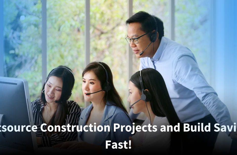 Team of professionals in a collaborative setting, emphasizing the cost-saving benefits of outsourcing construction projects.