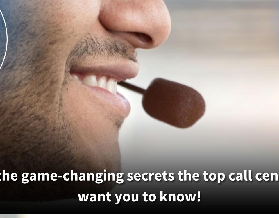 A close-up of a man wearing a headset microphone, smiling slightly, with the caption: "Discover the game-changing secrets the top call centres don’t want you to know!"