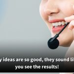 A cheerful woman wearing a headset, radiating a bright smile, with the caption: 'These ideas for legendary customer service are so extraordinary, they feel like fiction—until you witness the results!