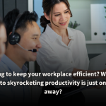 Team members collaborating in a modern office, with a manager guiding headset-wearing employees. The scene highlights efficient teamwork and professional support services that drive productivity.